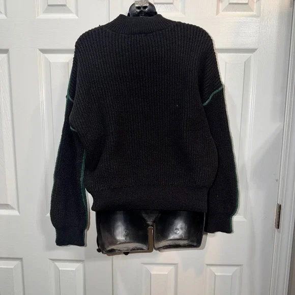 Blu Pepper Womens Green Black Two Tone Shaker Knit Mock Neck Sweater Size M - Picture 4 of 5